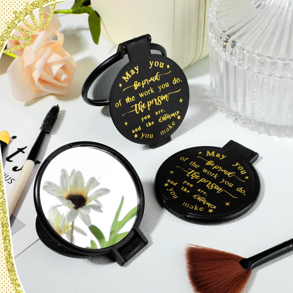 48 Pcs Inspirational Compact Mirrors - Small Travel Hand Mirrors for Women, Gift Set