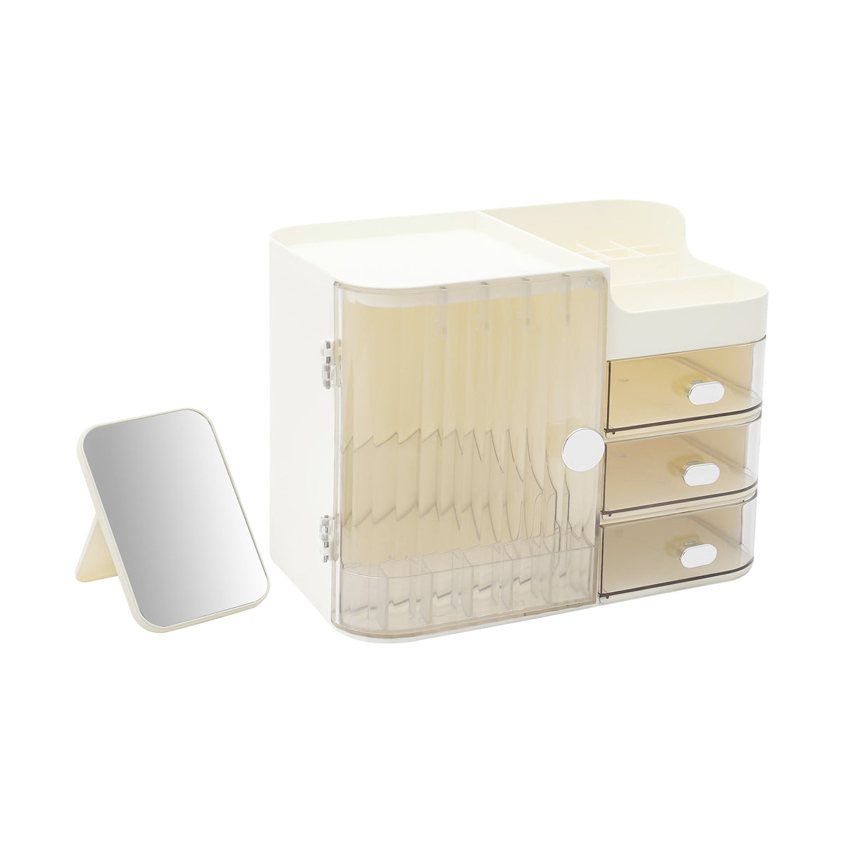 Large Capacity Makeup Organizer with Mirror - White Storage Case for Cosmetics