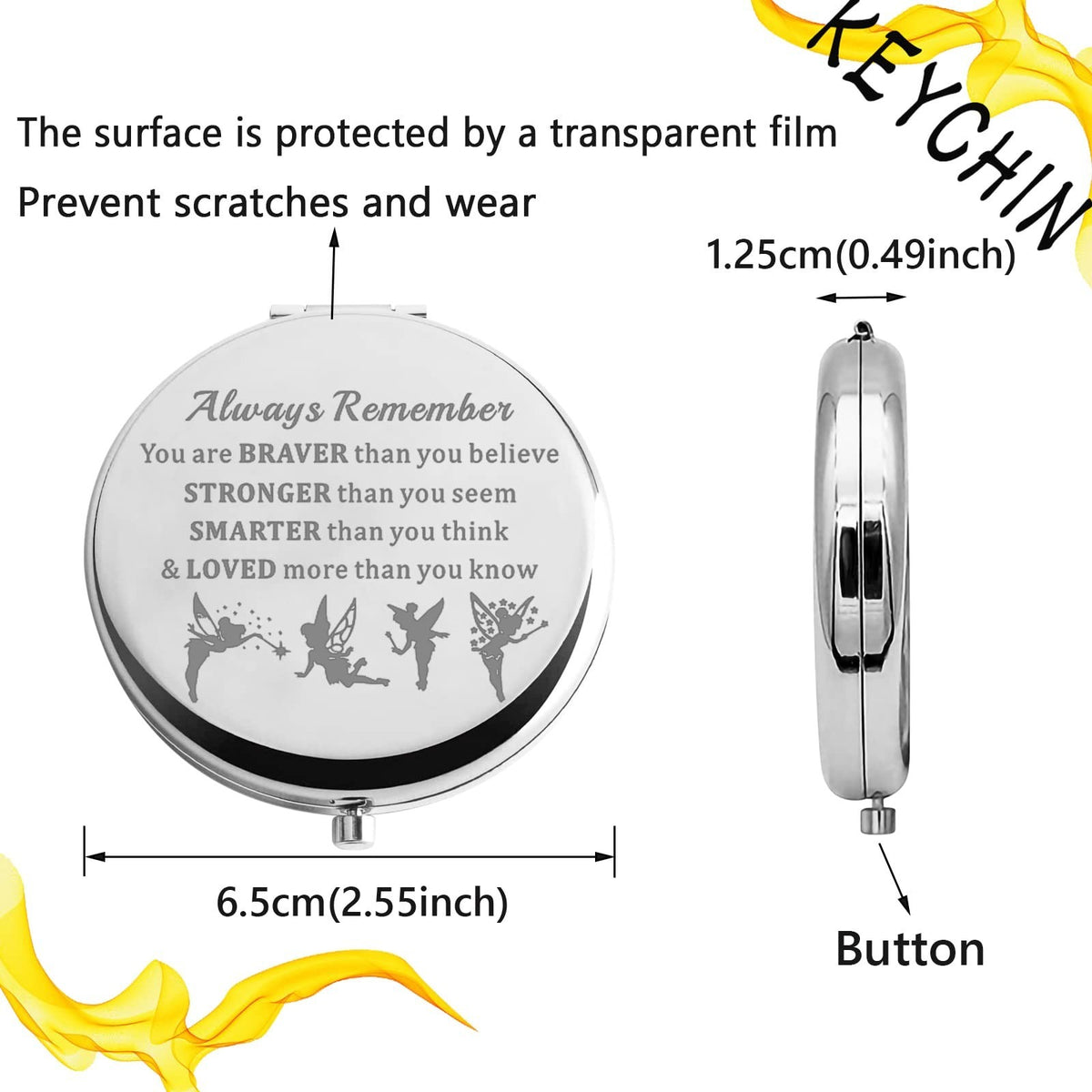 Compact Fairy Tale Pocket Mirror for Women and Girls - Cartoon Fairy Pixie Design