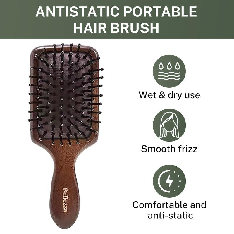 Portable Wooden Air Cushion Hair Brush - Anti-Static Detangling Comb for Travel & Home