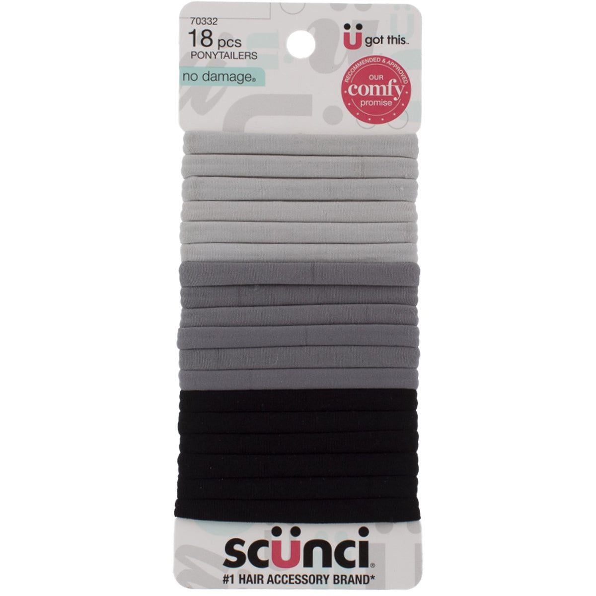 4 Pack Scunci No Damage Comfy Ponytailers, Gray Shades Soft, 18 Ct