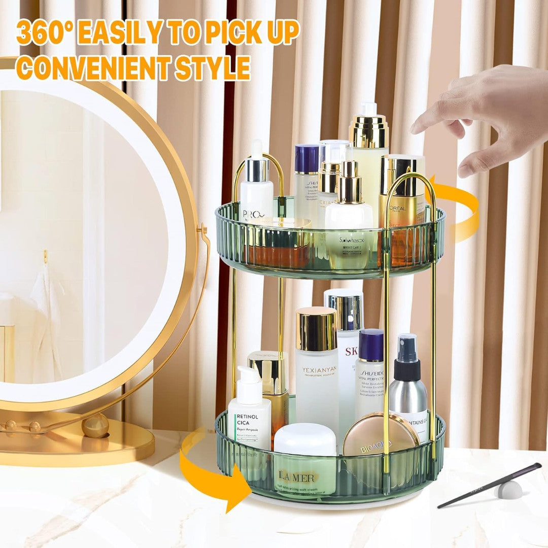 360° Rotating Makeup Organizer 2-Tier Bathroom Storage for Cosmetics