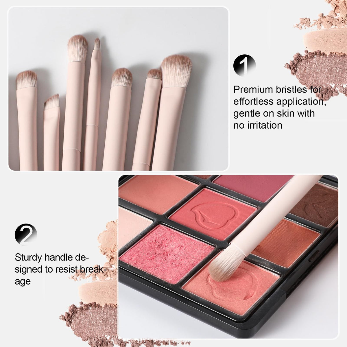 Professional Eye Makeup Brush Set - 8 Vegan Brushes for Blending & Detailing