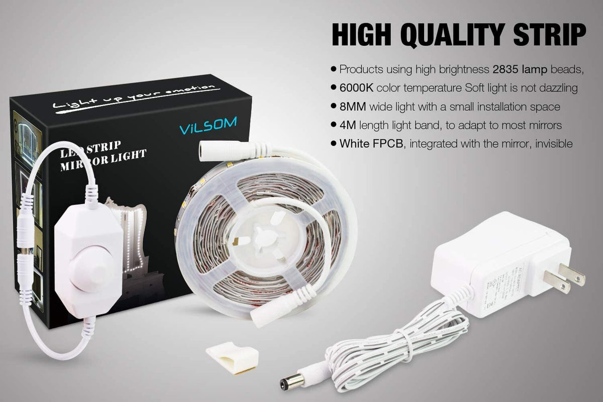 13Ft LED Mirror Strip Lights for Vanity Makeup & Bathroom Mirror