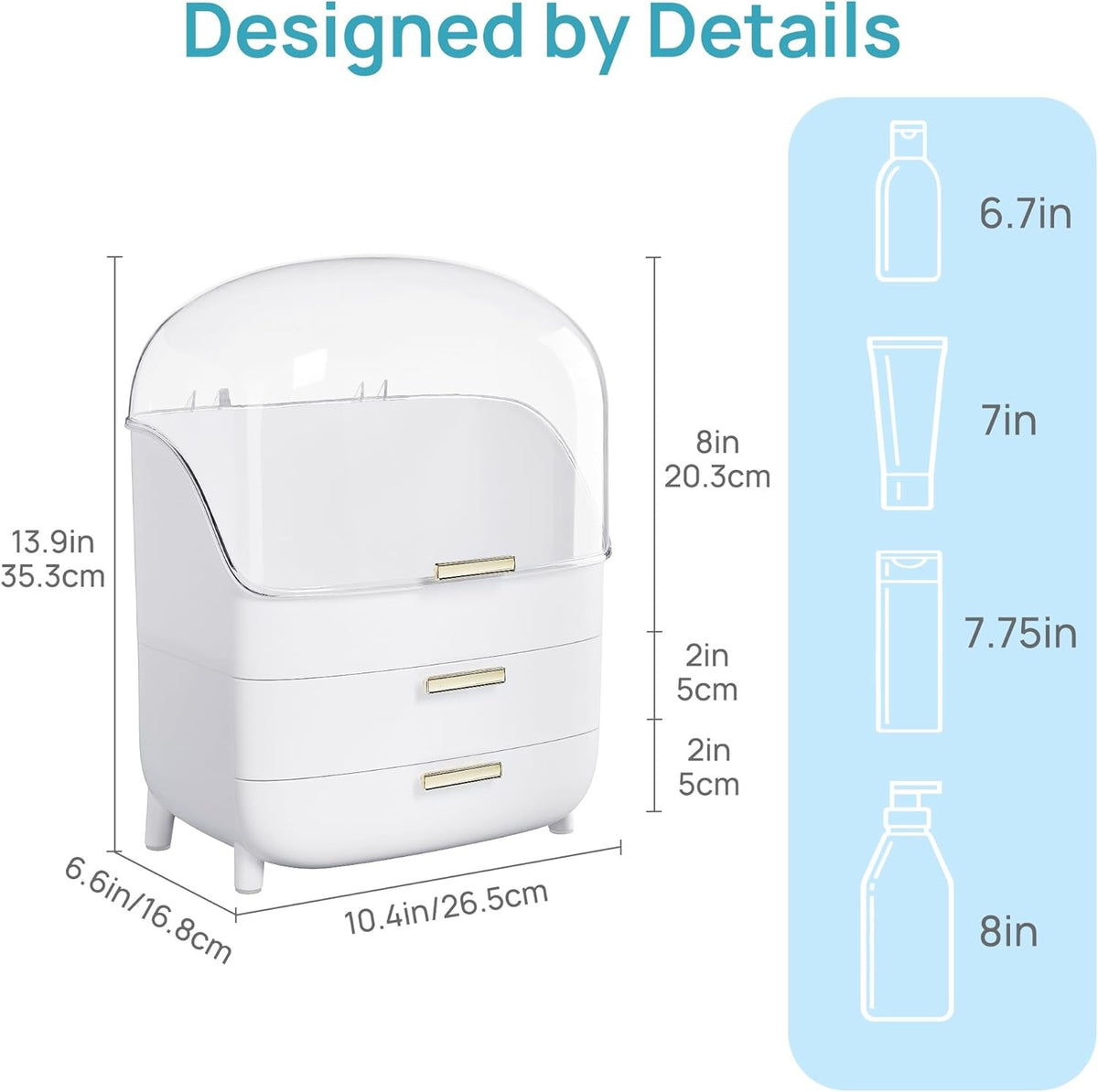 3-Tier Makeup Organizer with Drawers and Dustproof Lid for Vanity Bathroom