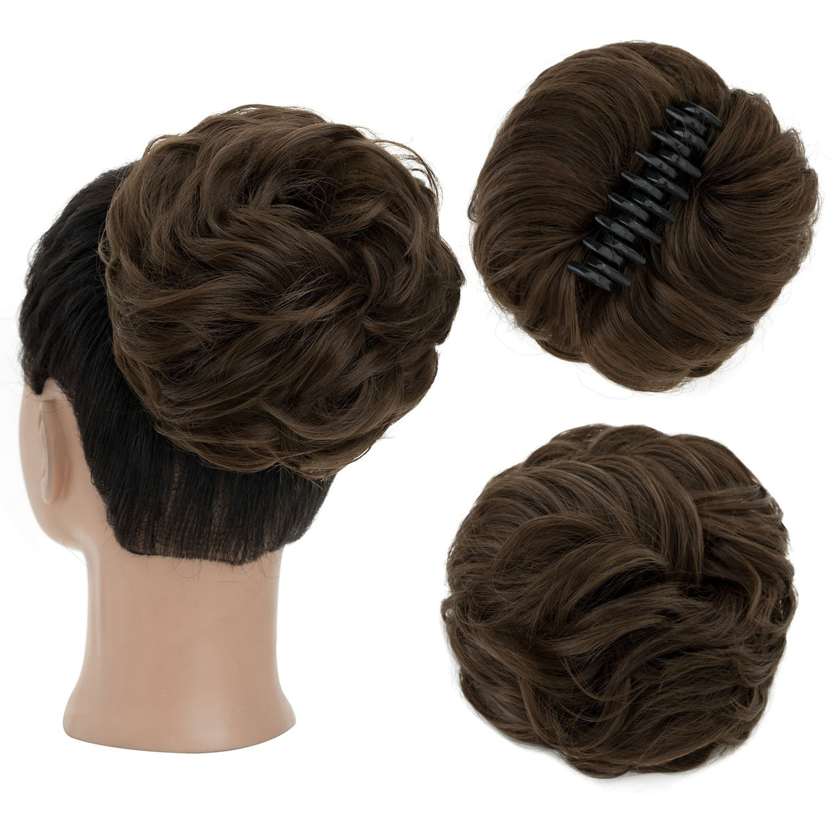 Thick Messy Curly Hair Bun Claw Clip Extensions - Multiple Colors & Lengths