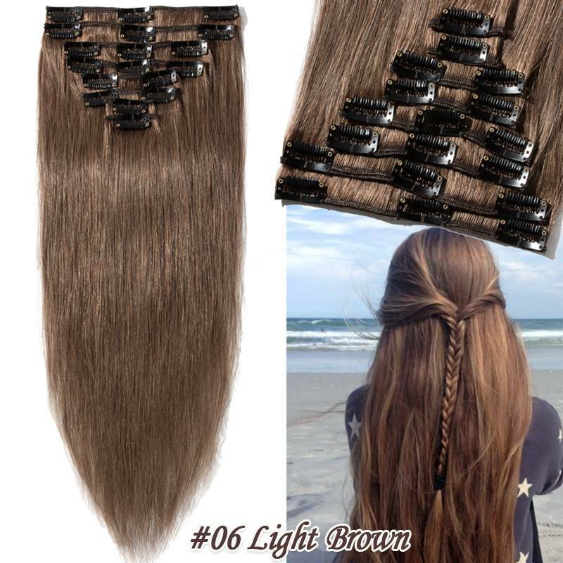 Clip In Hair Extensions Full Head Remy Human Hair 8-24 Inch Multiple Colors & Lengths