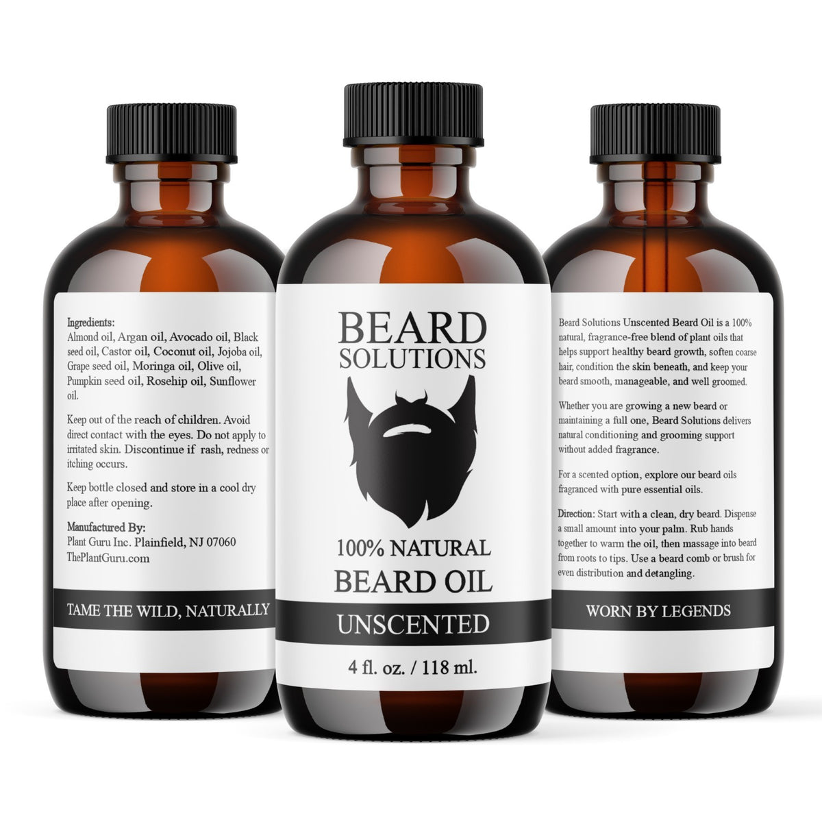 Natural Beard Oil for Hair Growth and Grooming - Unscented, 100% Pure & Nourishing