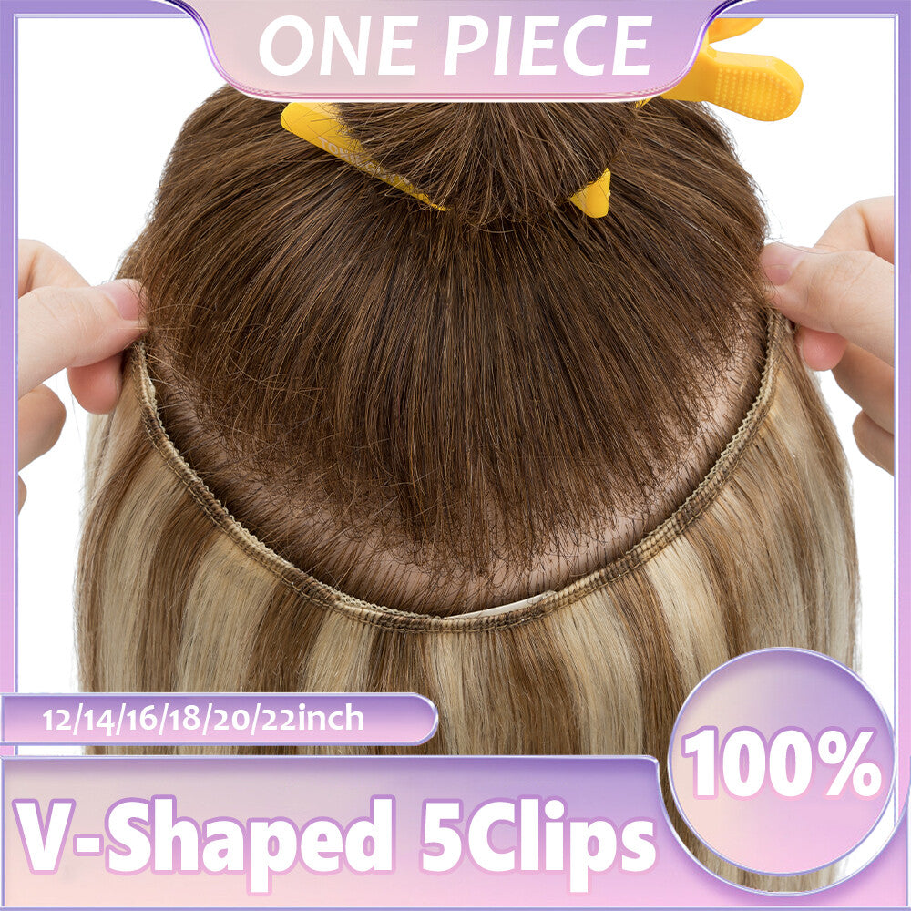 Clip-In Human Hair Extensions V-Shape Half Head - Remy Straight Hair