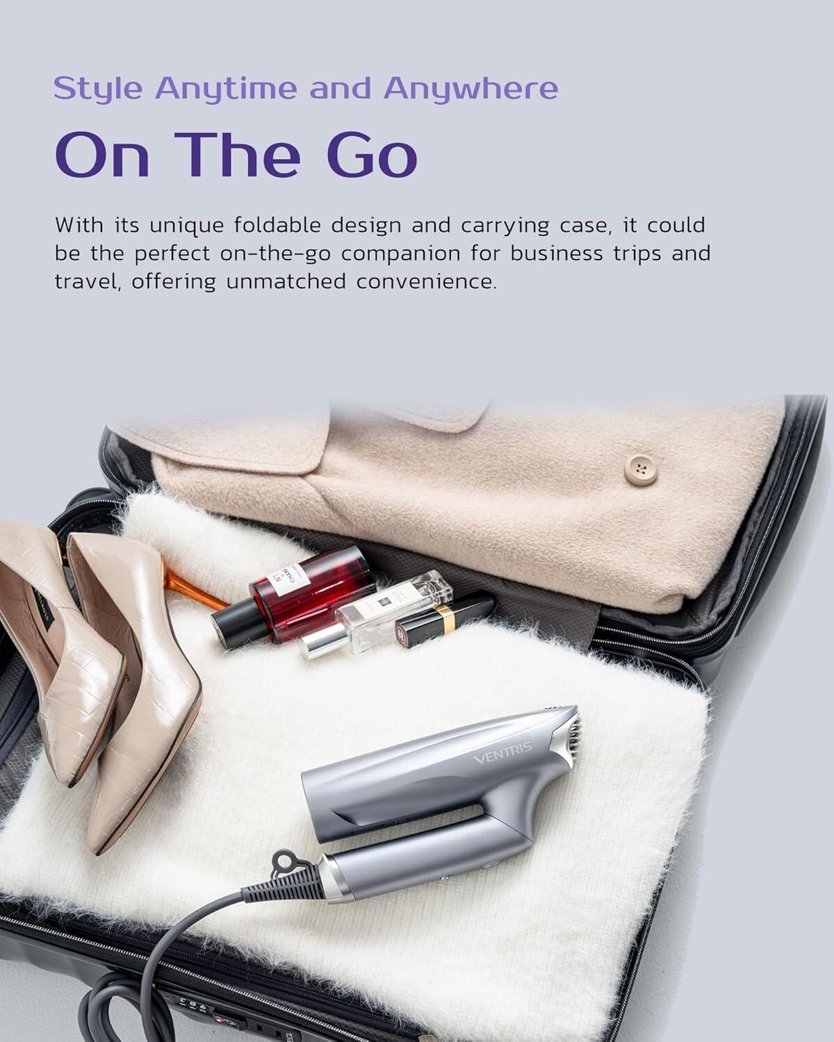 Cordless Travel Ionic Hair Dryer with Diffuser & Multiple Heat Modes
