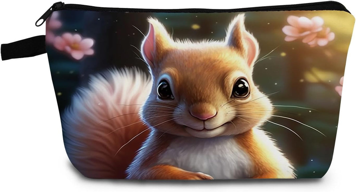 Cute Squirrel Print Cosmetic Bag - Makeup & Toiletry Organizer, Small