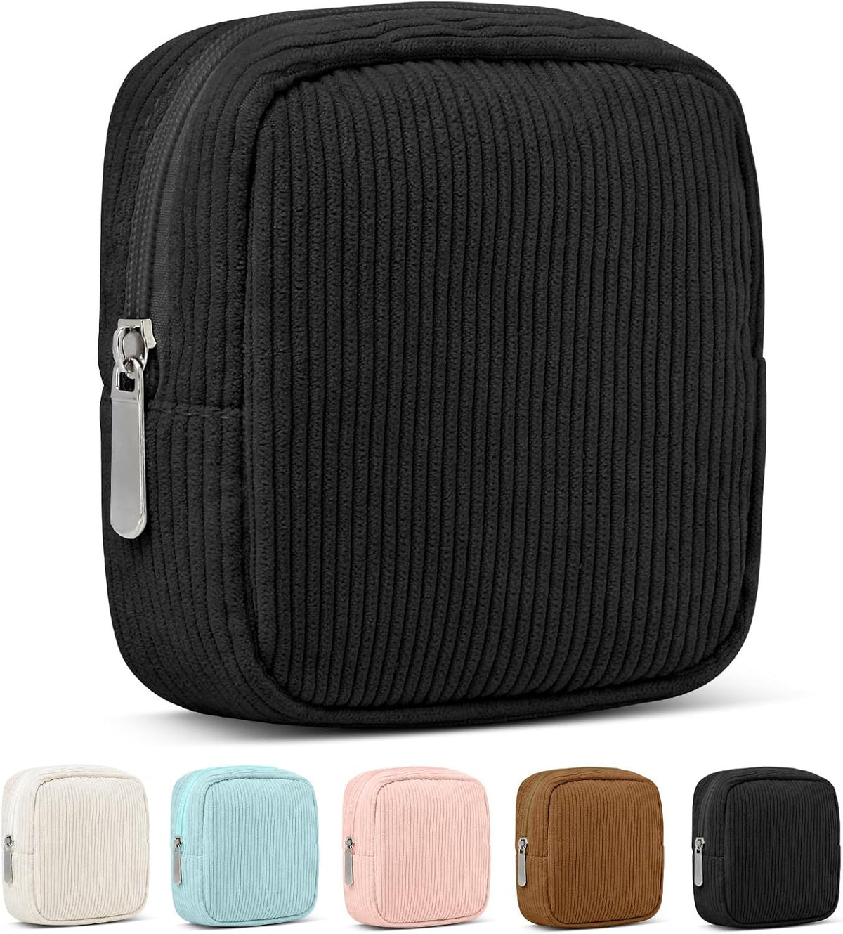Mini Corduroy Makeup Bag with Zipper — Small Pouch for Purse, Travel