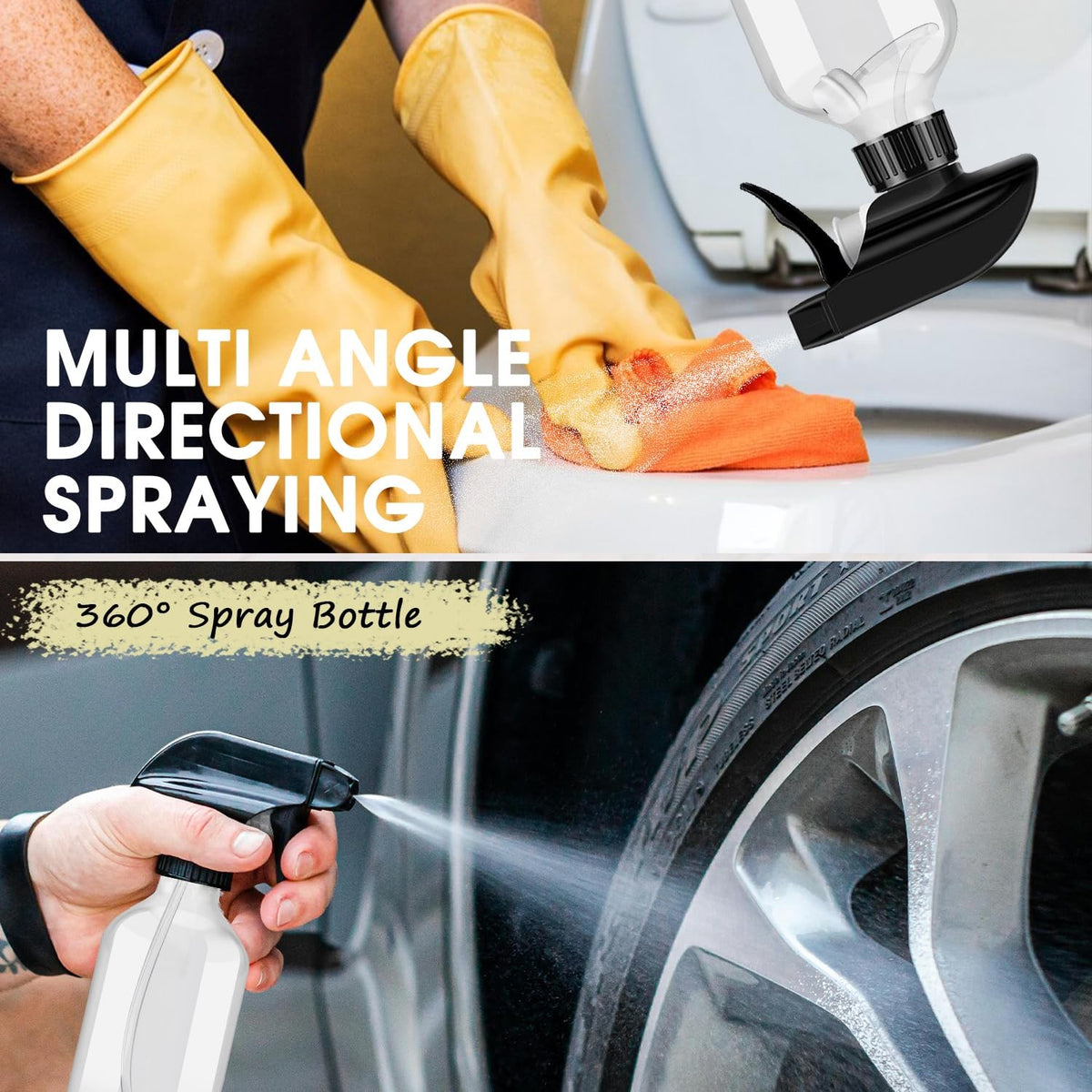 16oz Plastic Spray Bottles 2 Pack for Cleaning, Gardening & More