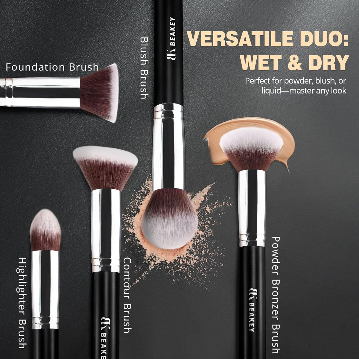 Makeup Brush Set 12 Pcs Professional Foundation & Eye Brushes Black Silver