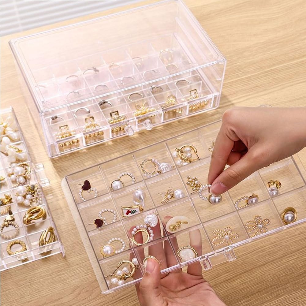 Acrylic Earring Organizer Box - Clear Storage Case with 72 Grids