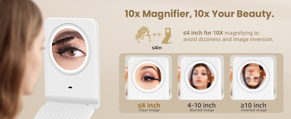 Travel Makeup Mirror with Lights 5X Magnification, 3 Color LED Modes, Rechargeable Portable Vanity