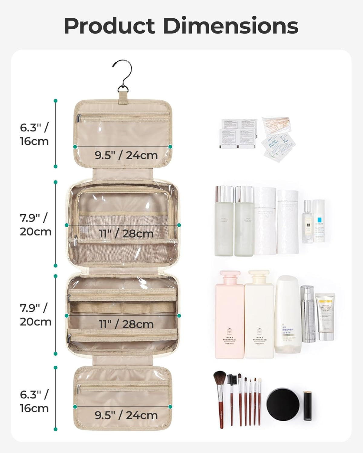 Travel Toiletry Bag for Women - Hanging Puffy Makeup & Organizer