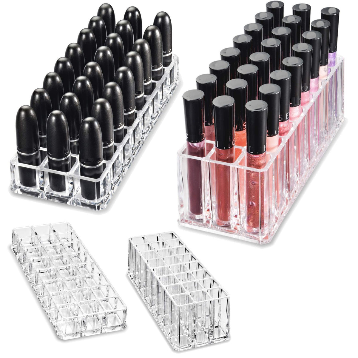 Acrylic Lipstick & Lip Gloss Organizer Set - 48 Space Clear Cosmetic Storage