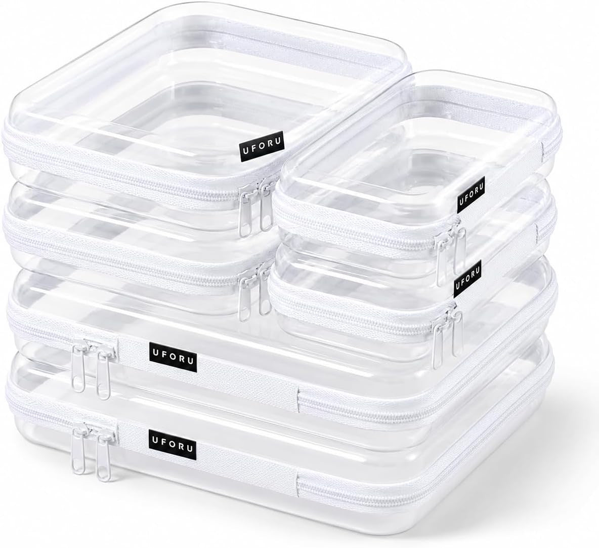 Clear Hard Shell Zipper Organizer Cases - Travel & Home Storage Set of 6