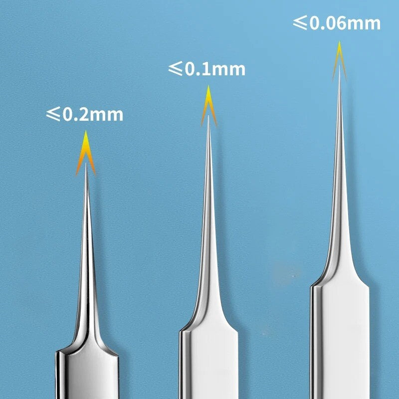 Blackhead Remover Tweezers 3-Piece Set for Acne Pimple Extraction - Stainless Steel