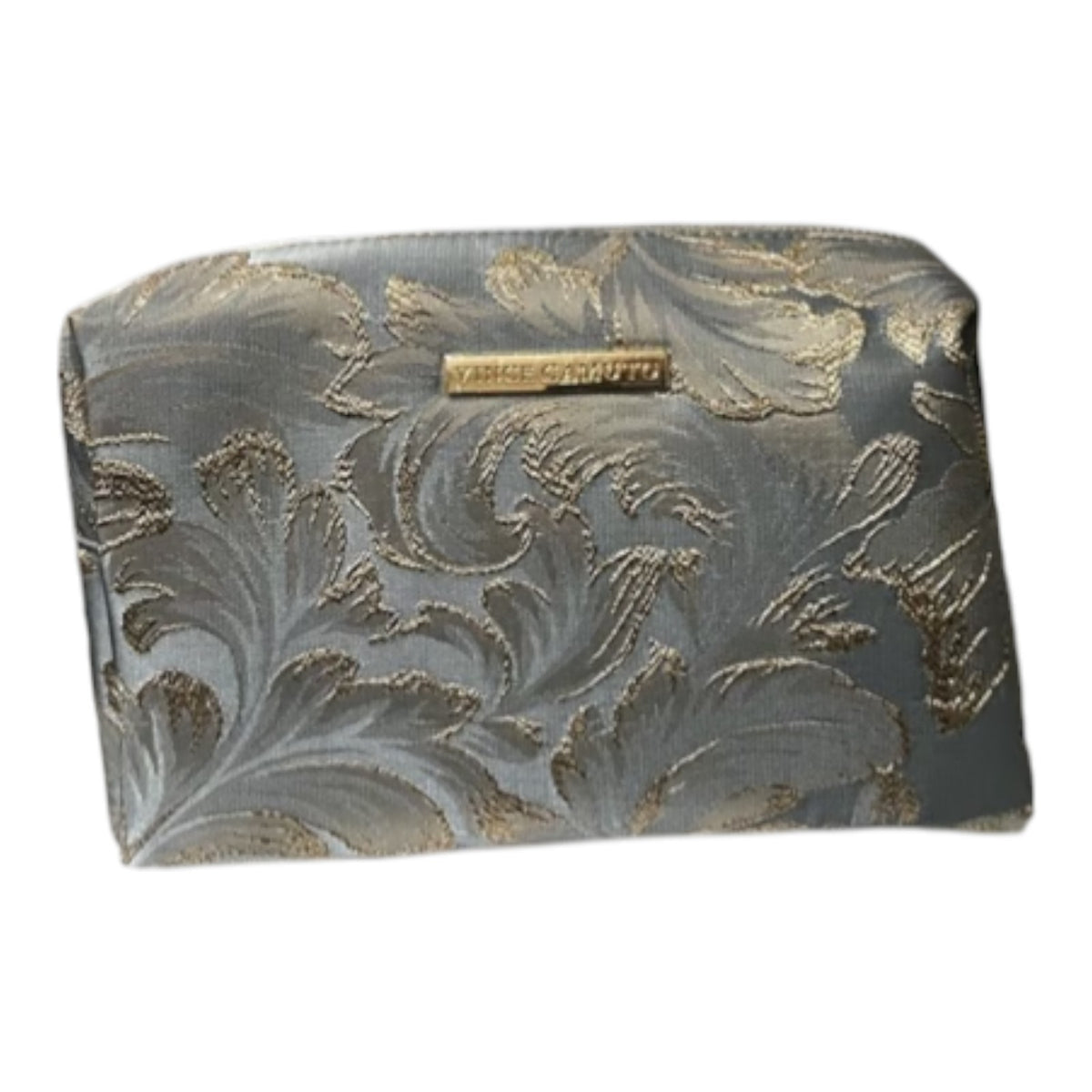 Vince Camuto Gray & Gold Floral Cosmetic Bag with Gold Zipper