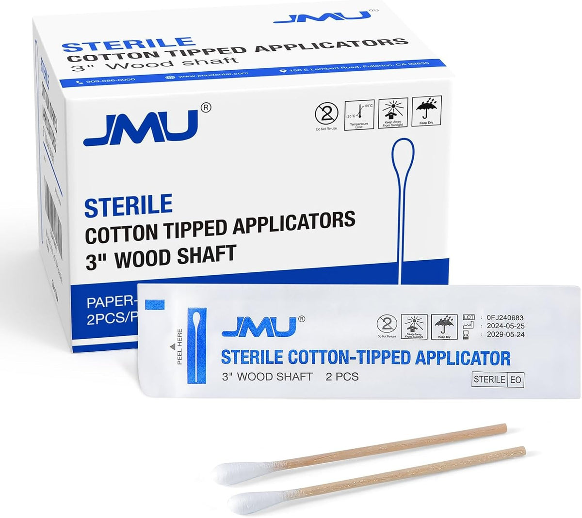 Sterile Cotton Swabs 3 Inch Medical Wood Shaft Applicators - 200 Count