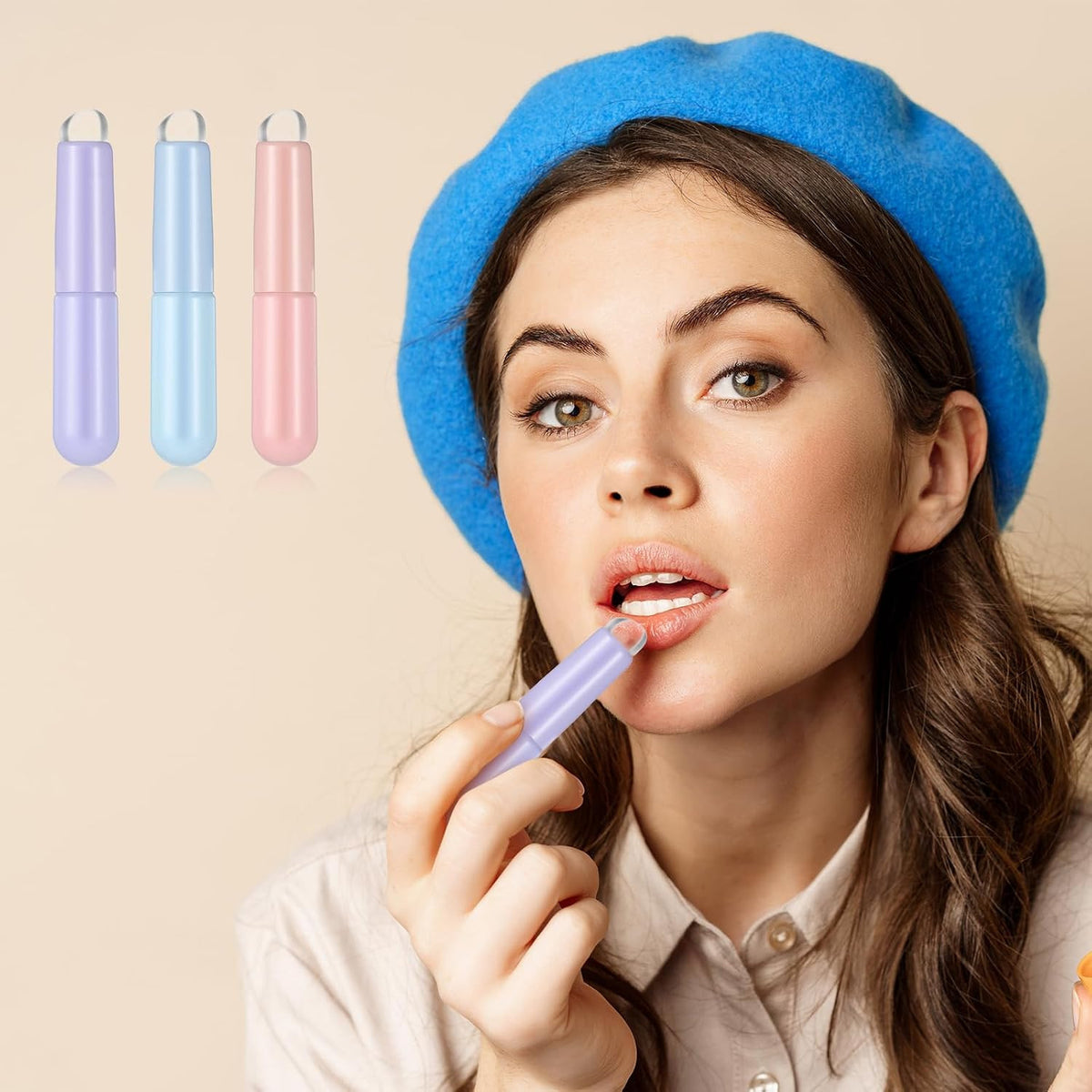 3-Pack Silicone Lip Brush Set - Reusable Lip Balm & Mask Applicators