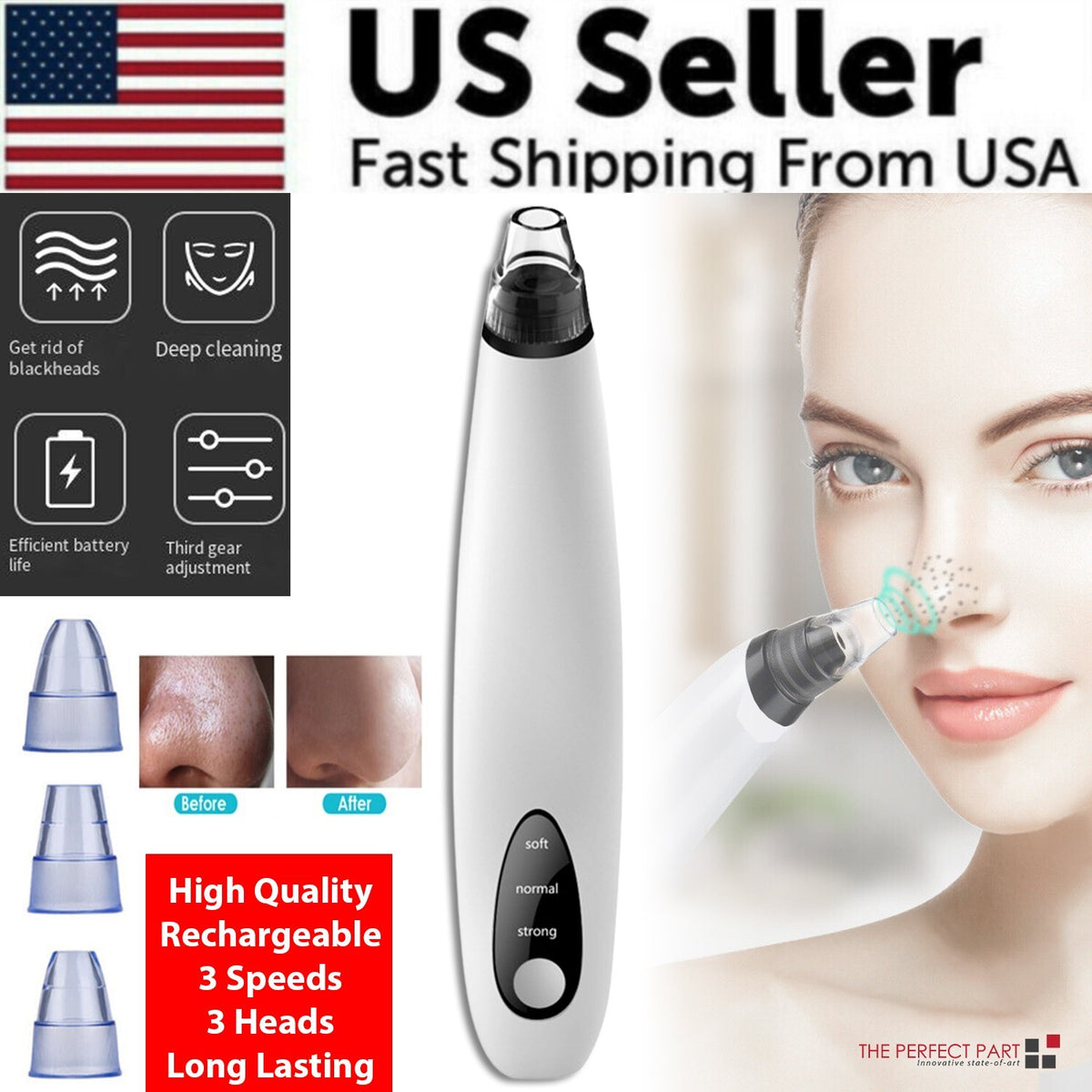 Electric Blackhead Remover Vacuum Facial Pore Cleaner with Adjustable Suction