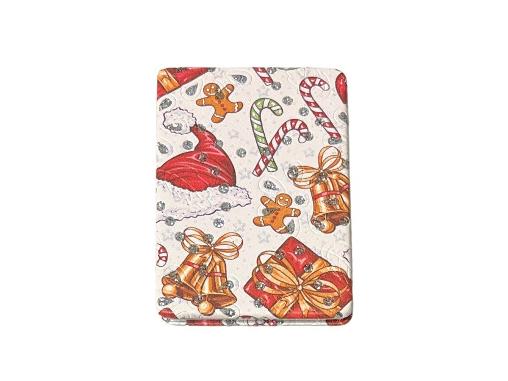 Christmas Bells Double Compact Mirror with Crystal Stones - Gift Idea