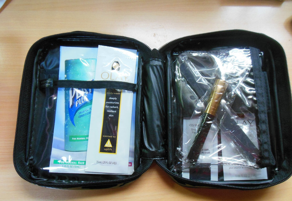 Travel Cosmetic Zippered Bag with Sample Products - Makeup & Toiletry Organizer