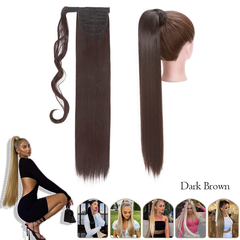 Mega Thick Wrap-On Ponytail Extensions - Natural Human Hair, Curly Wavy Straight