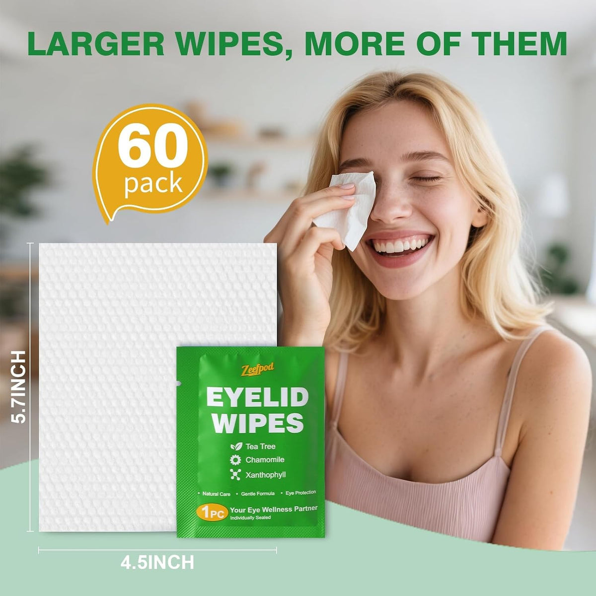 Tea Tree Oil Eye Lid Cleaning Wipes for Sensitive Skin - 60 Pack