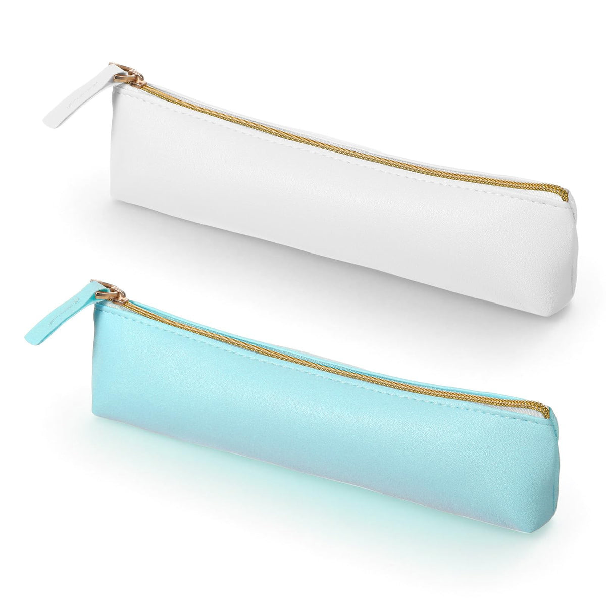 2 Pack Waterproof PU Leather Makeup Brush Cosmetic Bags Travel Organizer Blue & White