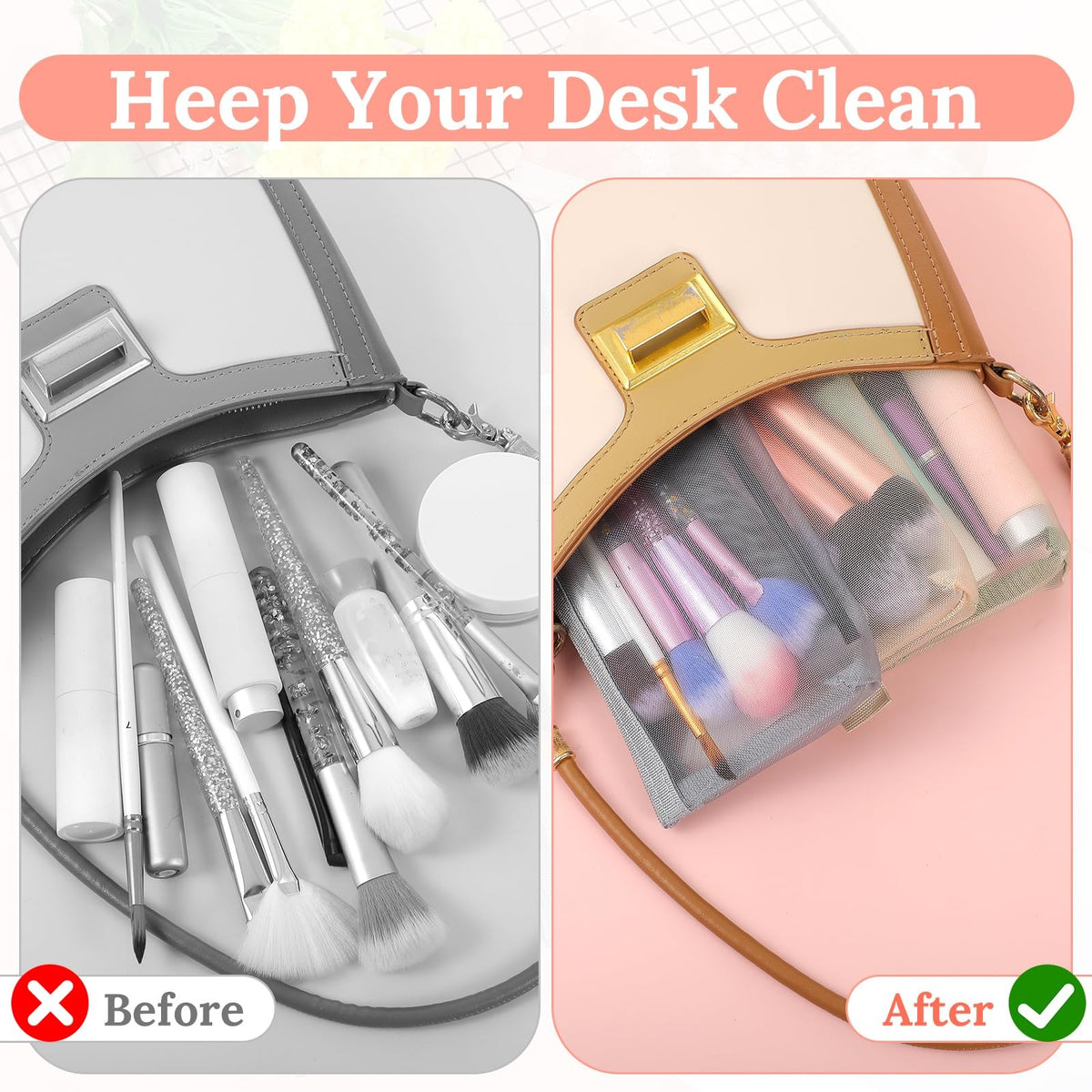 Multi-Color Mesh Travel Makeup Organizer Bags - 5 Pack