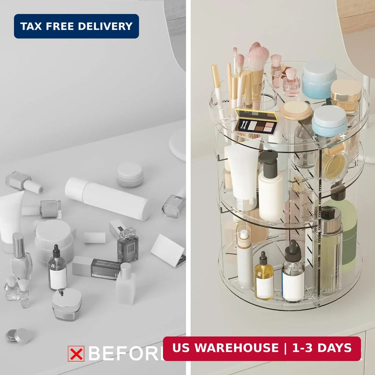 Rotating Makeup Organizer with Adjustable Layers - Spinning Vanity Storage for Cosmetics & Skincare