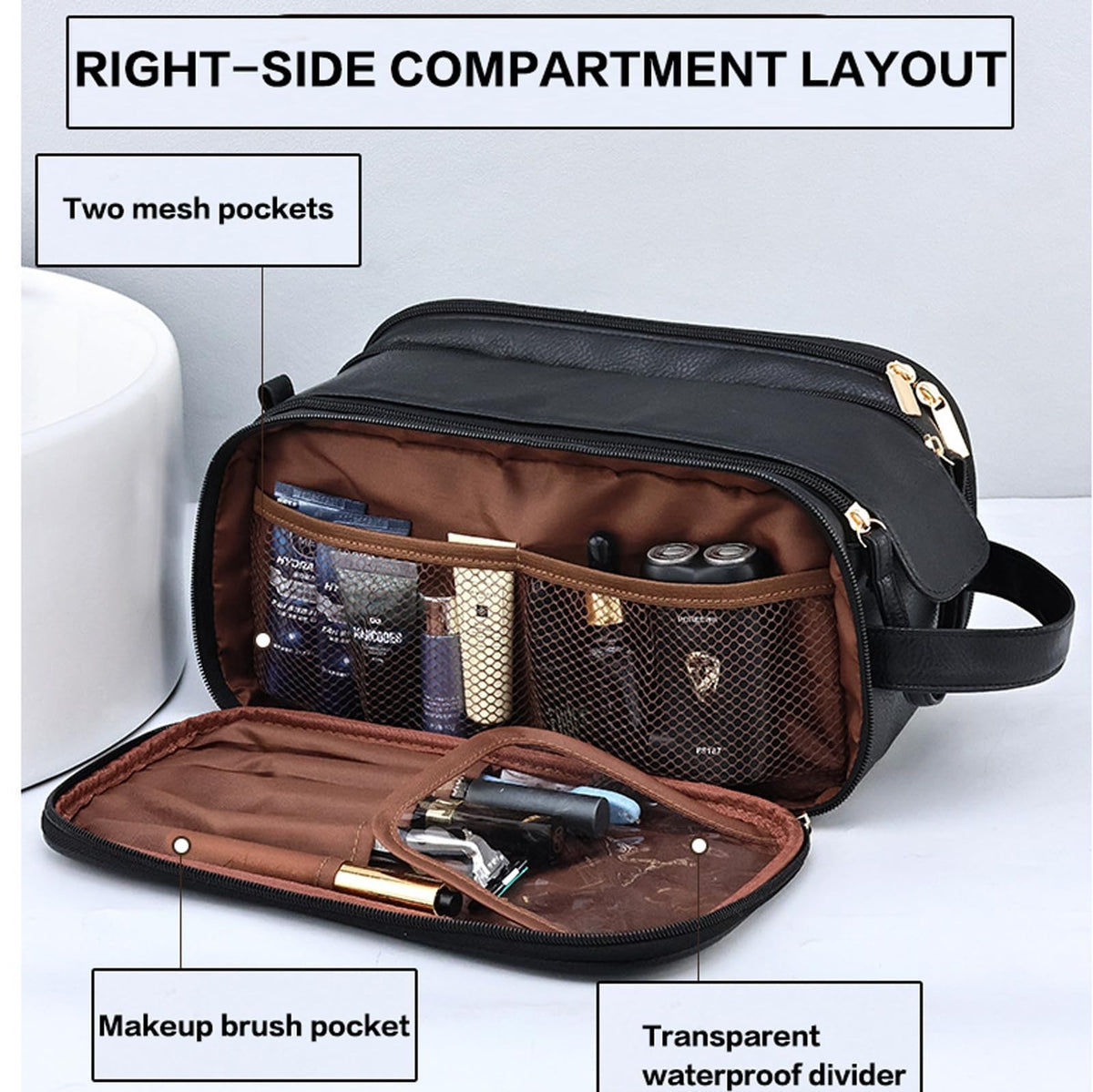 Large Water-Resistant Travel Toiletry Bag for Men with Multi-Compartments