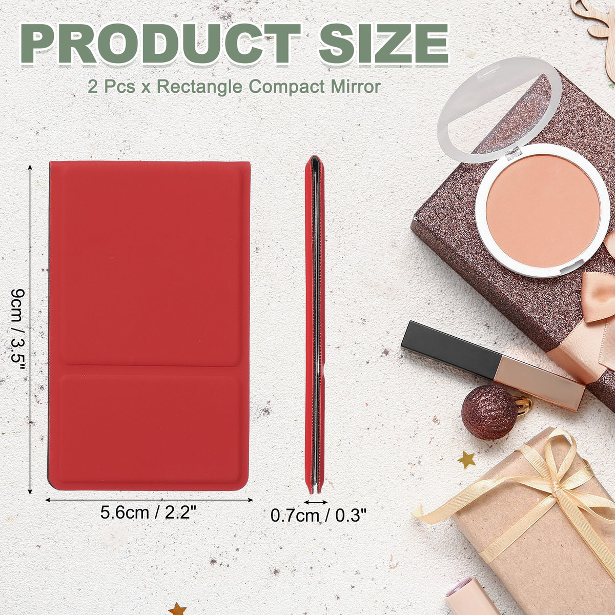 2 Pack Compact Folding Mirror with Case - Red, 3.5 x 2.2 Inches