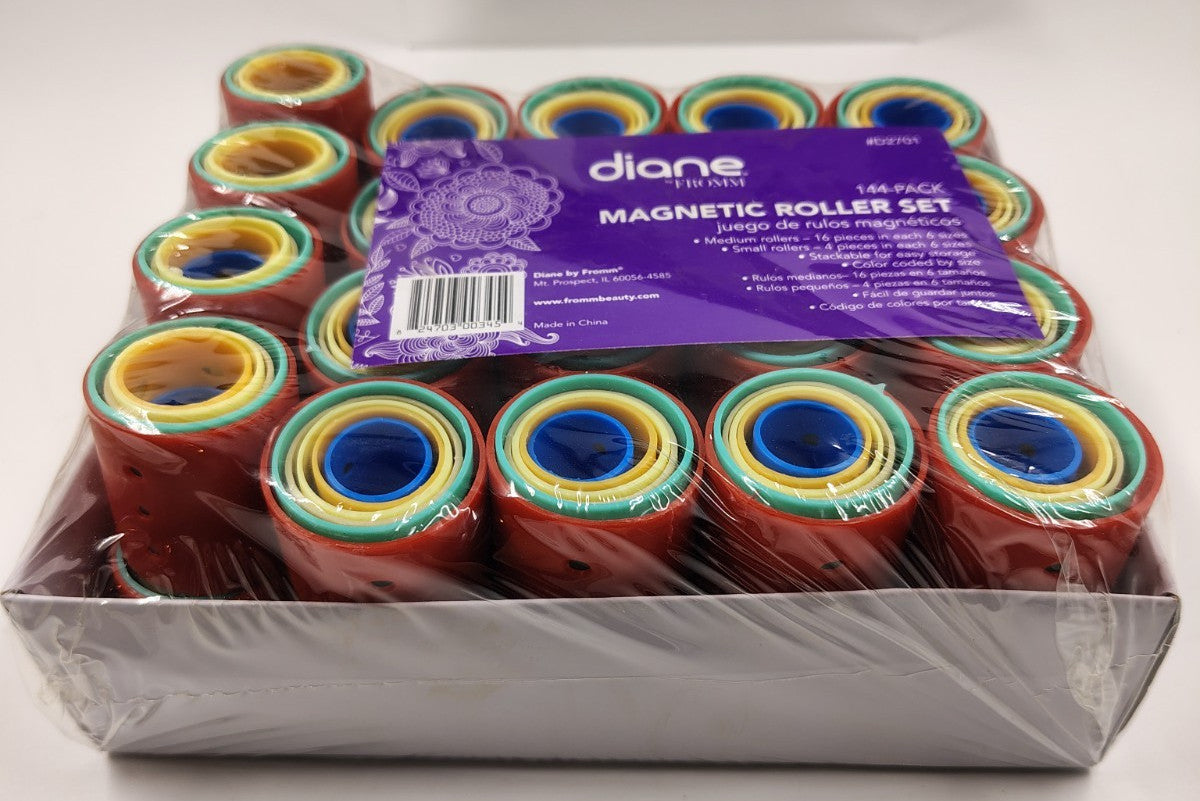 Magnetic Hair Roller Set 144 Pieces Color Coded by Size for Styling