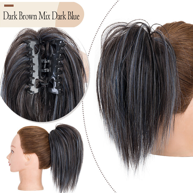 Messy Bun Scrunchie Hair Ponytail Claw Clip Updo Extensions - Thick Ombre Style