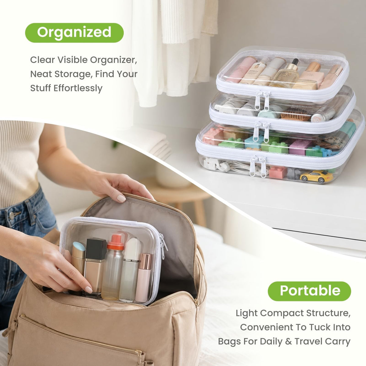 Clear Hard Shell Zipper Cases Set - Multi-Size Travel & Organizer Pouches