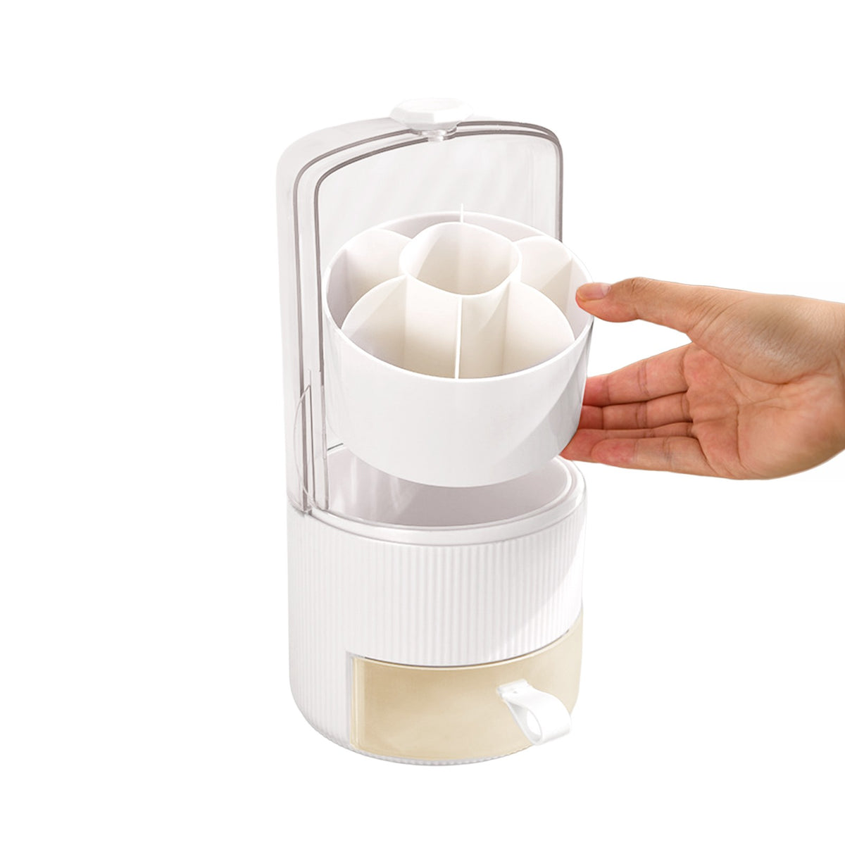 White Makeup Brush Organizer with Cover - Cosmetic Storage Container