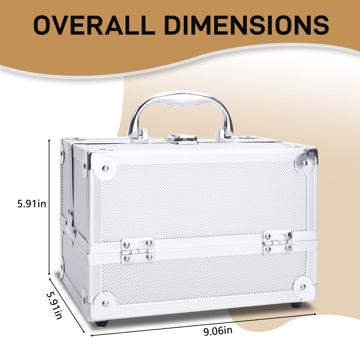 Aluminum Makeup Train Case Jewelry Organizer with Mirror - Silver