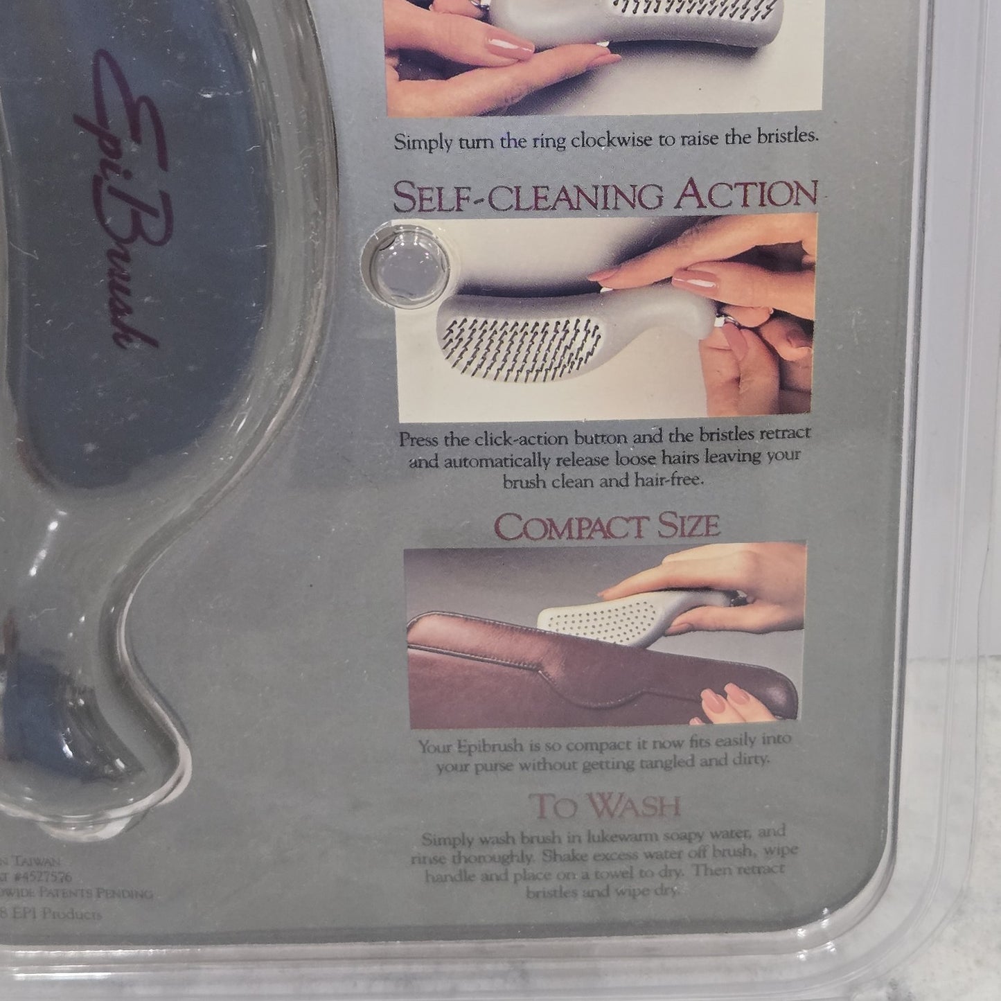 Vintage 1988 Epi Self-Cleaning Hairbrush - Pocket Size CS 4050