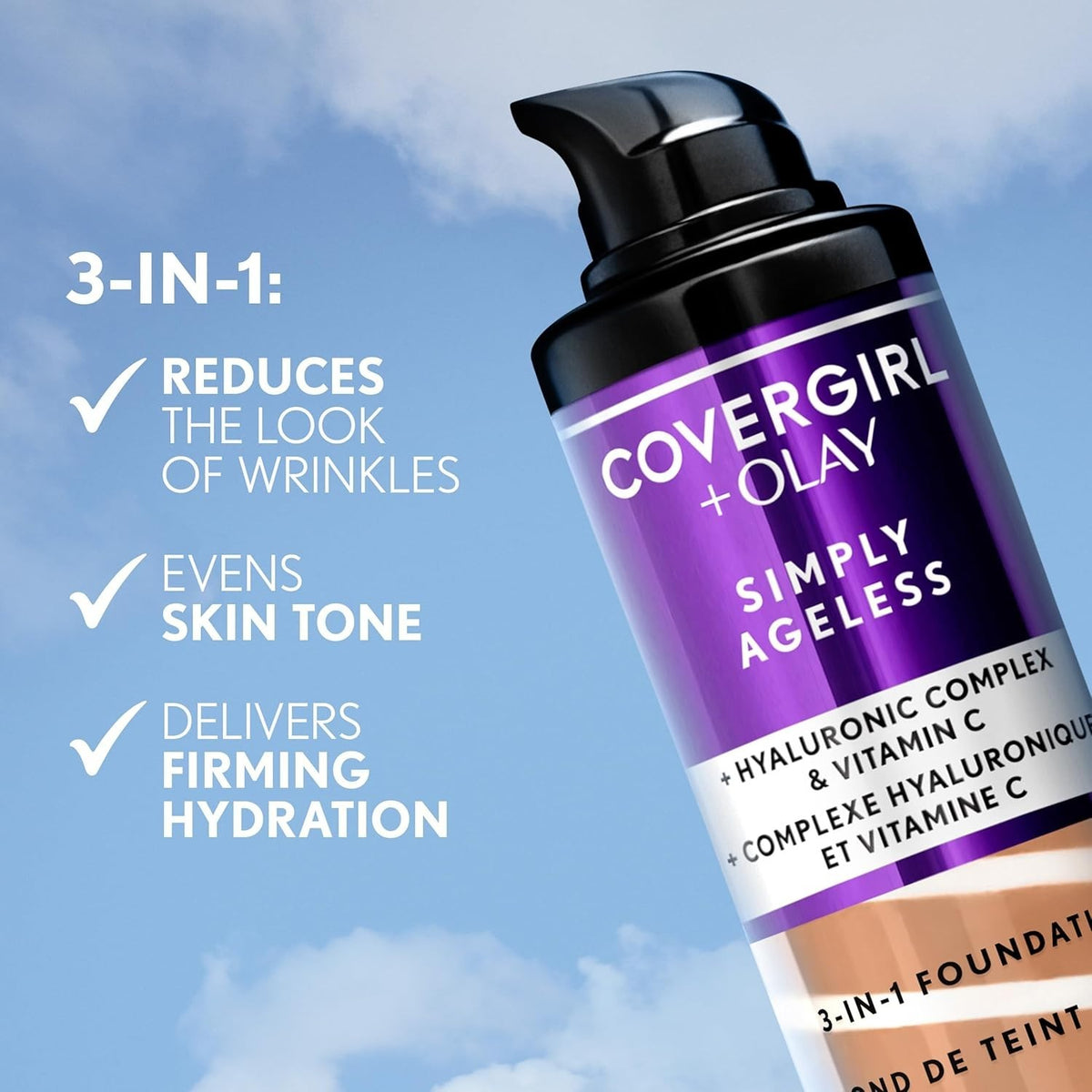 Covergirl Simply Ageless 3-in-1 Foundation 220 Creamy Natural Anti-Aging Face Makeup
