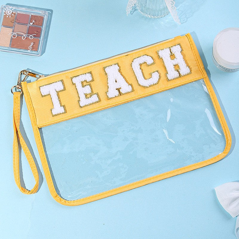 Sport Theme Clear Waterproof Wristlet Cosmetic Bag with Wrist Strap