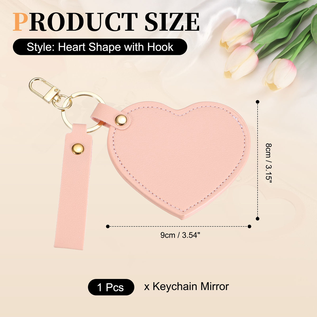Mini Heart-Shaped Keychain Mirror with Leather Cover Pink Compact Travel Accessory