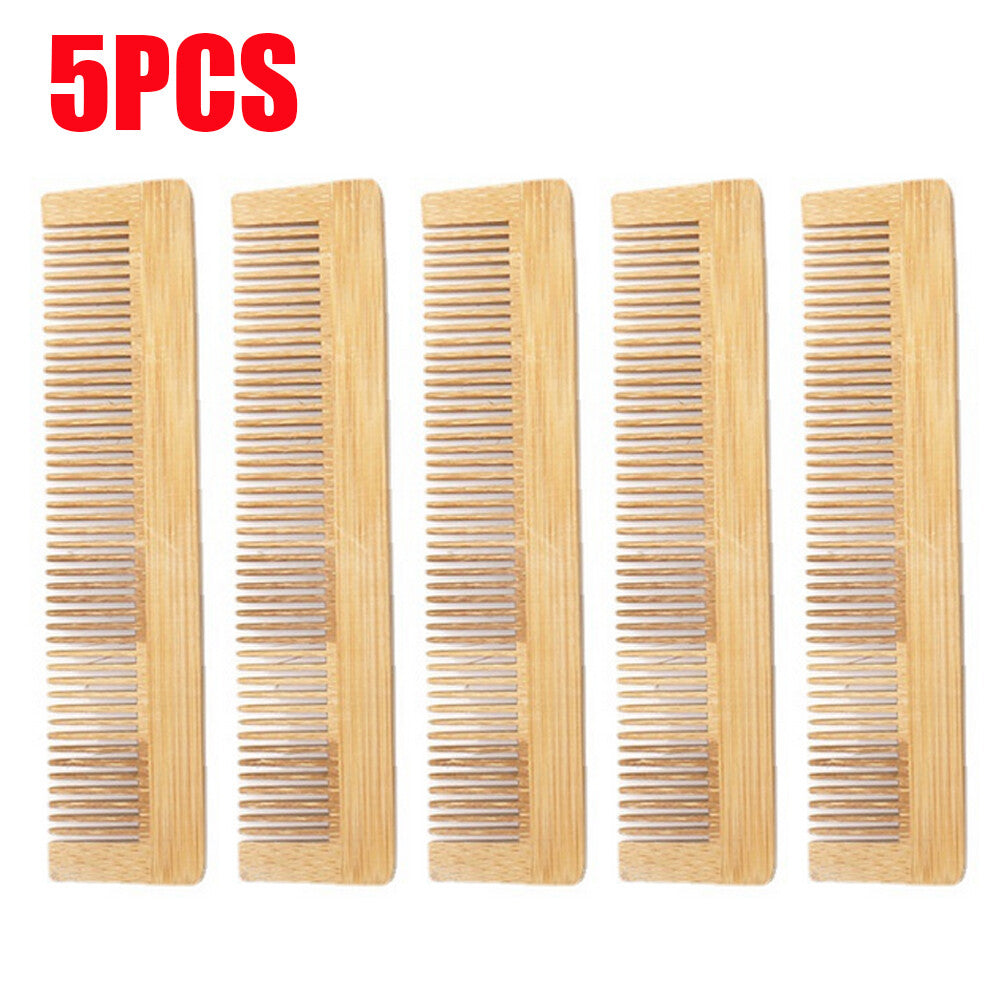 Wooden Comb Bamboo Massage Hair and Beard Comb Natural Anti-Static 5 Pack