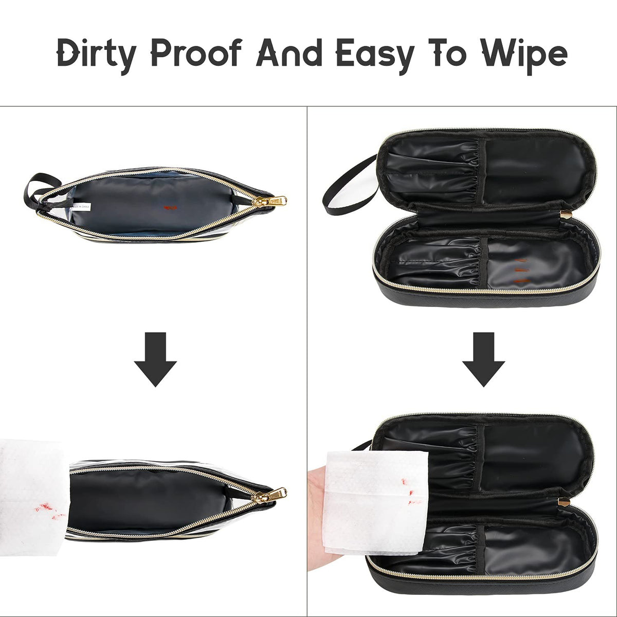 Small Clear Travel Makeup Bag with Double Layers and Faux Leather Handle