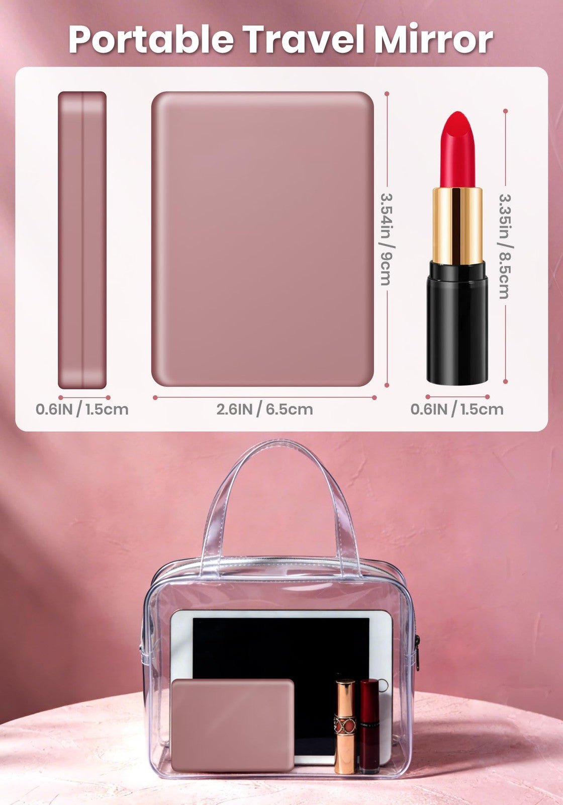 30X Magnifying Compact Mirror with 3 Light Modes Rechargeable Travel Makeup Mirror Rose
