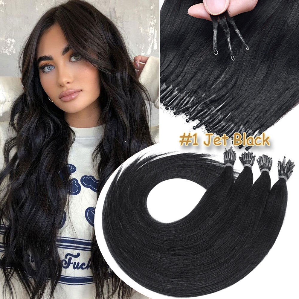 Thick Remy Human Hair Extensions Nano Ring Micro Loop Beads Caramel